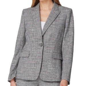 Tahari  Asl Textured Plaid One-button Grey/Pink Blazer